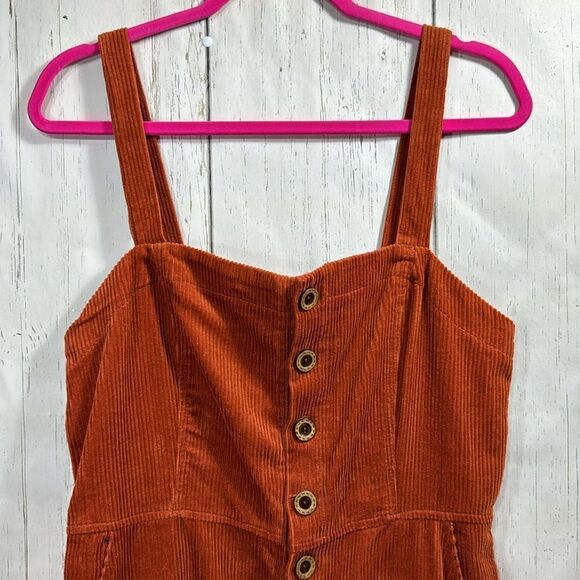 Forever 21 Rust Orange Wide Leg Corduroy Womens Button Front Casual Jumpsuit - Picture 5 of 14